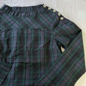 J Crew Women's Green Purple Blue Tartan Plaid Print Crew Neck Dress Top, Size 4